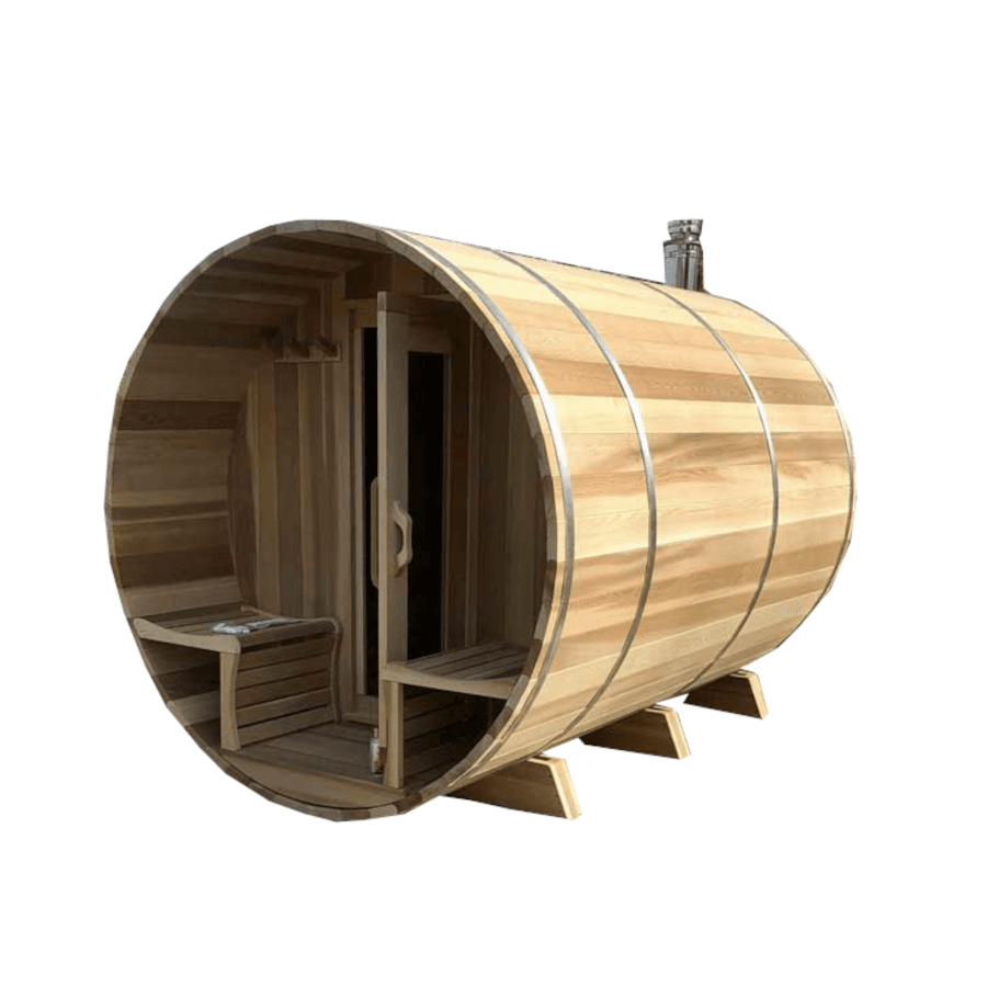 7' x 6'  Barrel Sauna with Changeroom & Porch