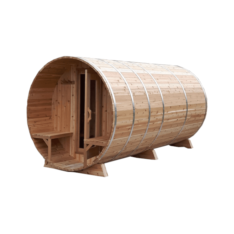 7' x 7'  Barrel Sauna with Changeroom & Porch